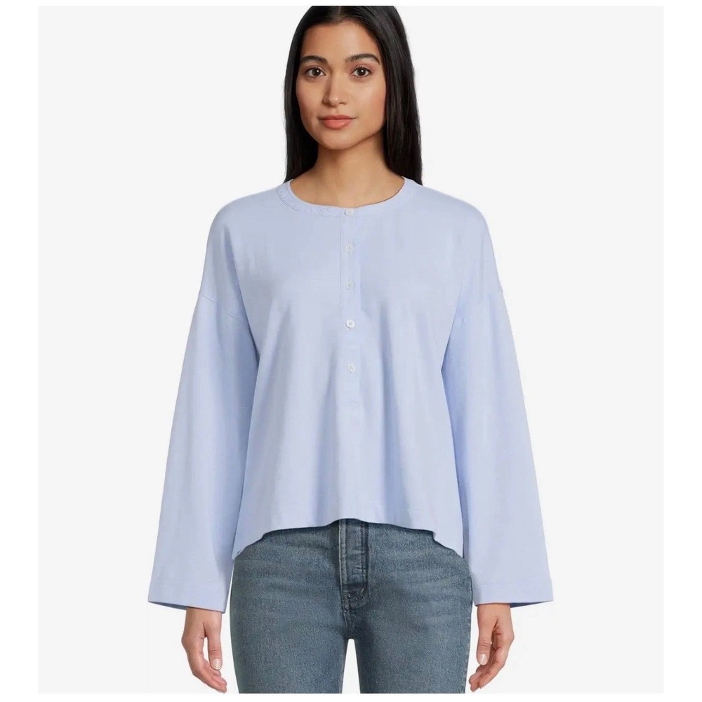 Madewell Womens Light Blue Slub Knit Henley Long Sleeve Shirt Size Mediumโ